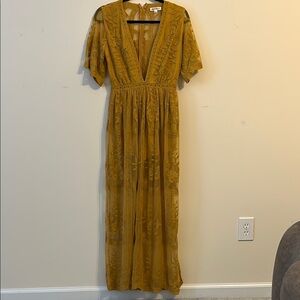 Wild Honey Gold Ruched Maxi Sundress for Weddings